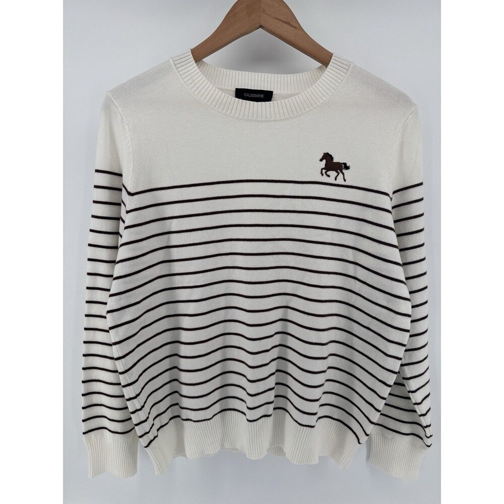 Anthropologie Calligraphie Brown & Cream Knit Horse Stripe Sweater Woman's Large